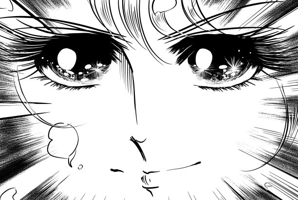 黑白插图的70年代的shoujo漫画英俊的主要人物微笑与新鲜的表情。图片下载