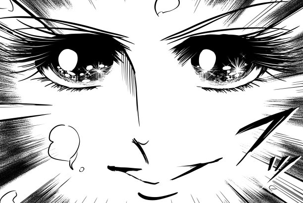 黑白插图的70年代的shoujo漫画英俊的主要人物微笑与新鲜的表情。图片下载