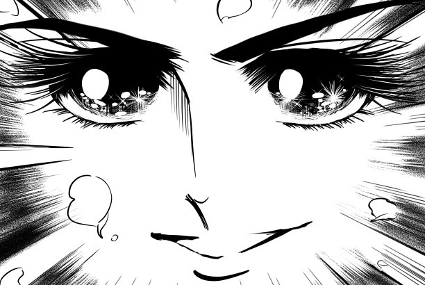 黑白插图的70年代的shoujo漫画英俊的主要人物微笑与新鲜的表情。图片下载