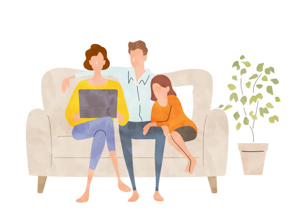 矢量插画素材:沙发家庭聚会图片下载