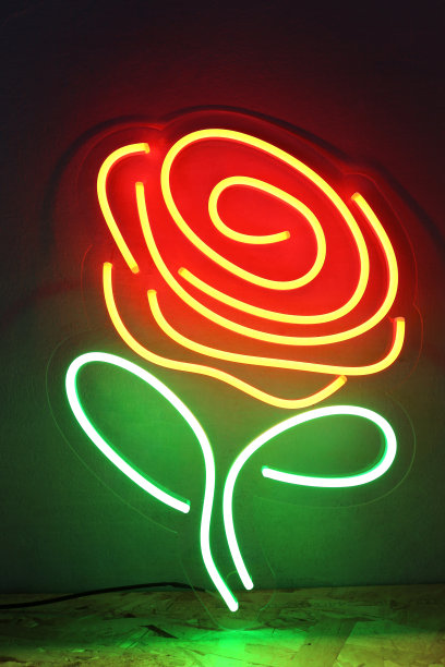 红绿霓虹招牌花。时尚的风格。图片下载