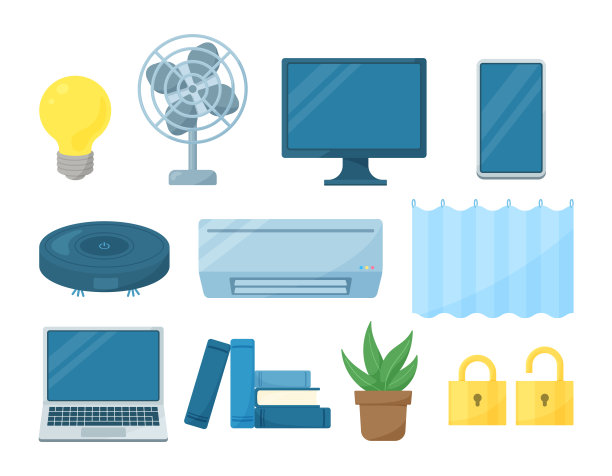 一套家用电器的剪贴画。日常生活电器的设计元素。矢量插图集。图片下载
