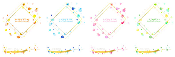 矢量水彩框架与彩色泡泡，金线图片下载