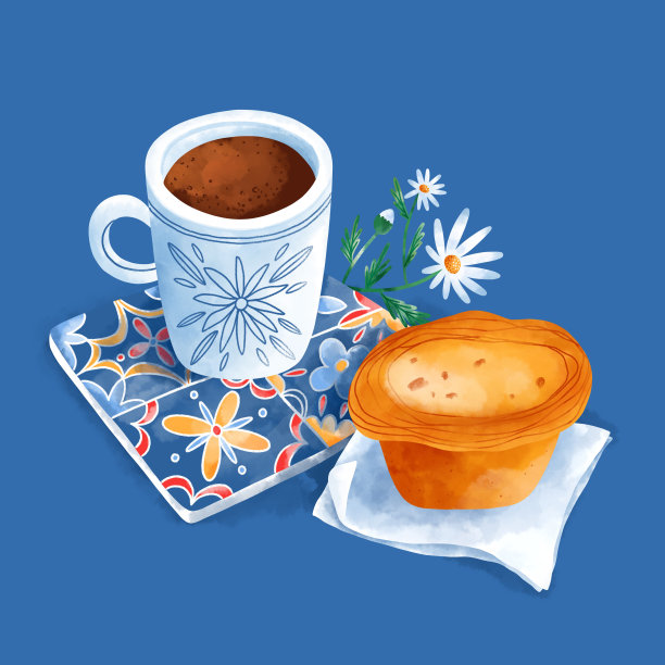 意大利浓咖啡和葡萄牙糕点插图图片下载