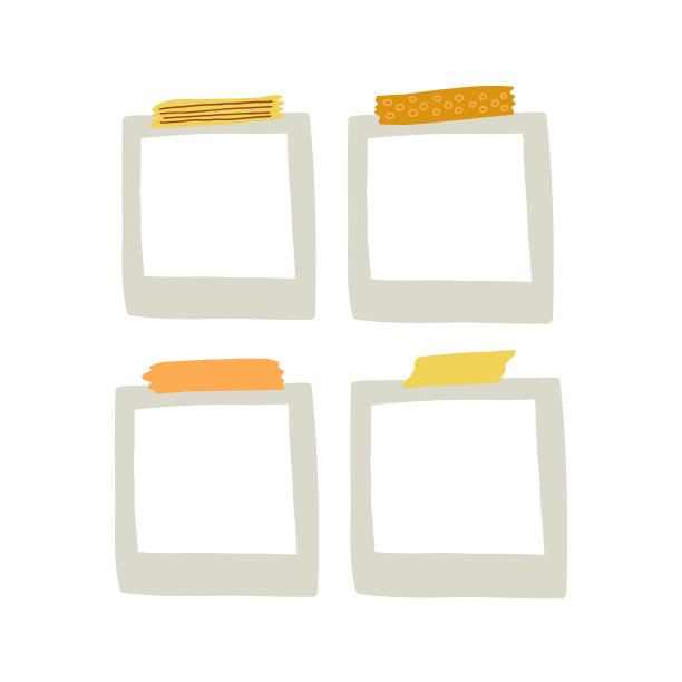 相框上装饰彩色磁带集。矢量插图手绘涂鸦卡通风格。北欧极简主义。图标,贴纸,模板。图片下载