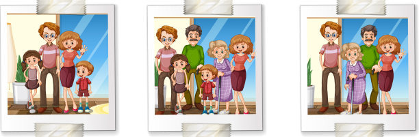 一套卡通风格的家庭照片图片下载