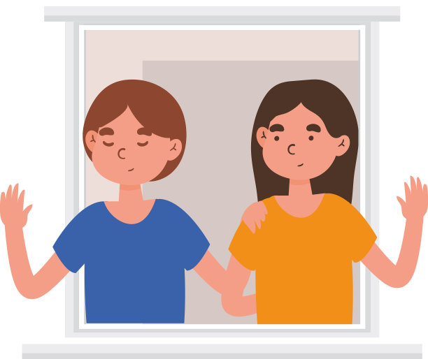 一对夫妇在窗口敬礼图片下载