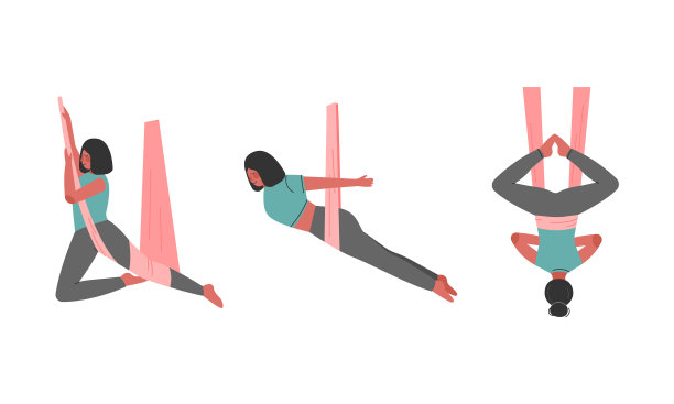 年轻女子在做空中瑜伽图片下载