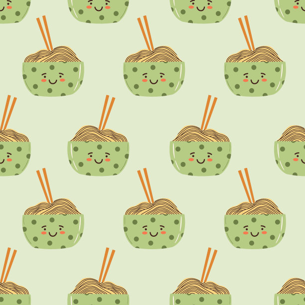 无缝图案搭配可爱的面条碗和筷子图片下载