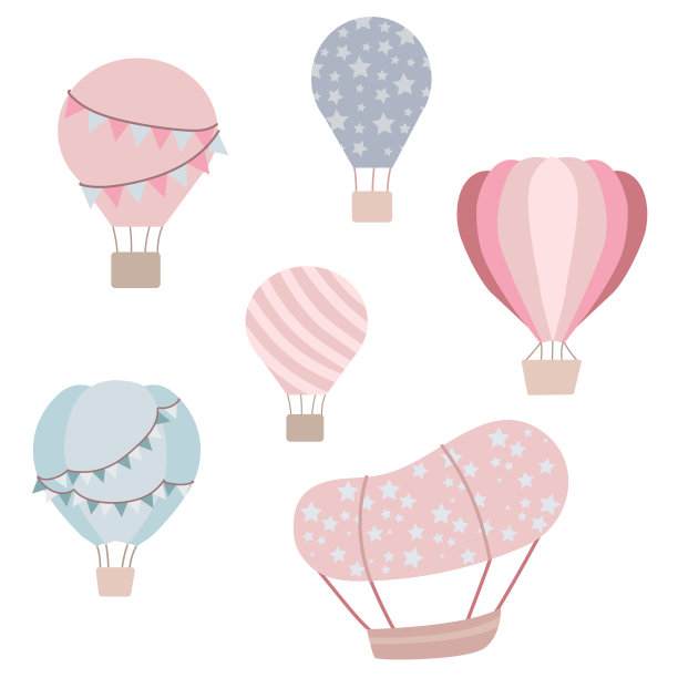 天空中的一组气球。为孩子们的房间装饰气球和可拆卸的东西。矢量插图孤立在白色背景上图片下载