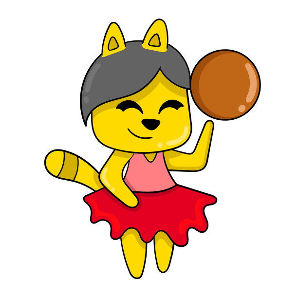 女猫穿着芭蕾舞服拿着篮球，涂鸦图标形象可爱图片下载