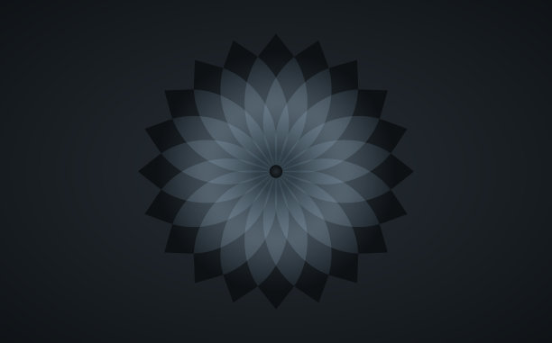 黑色莲花品牌图标，生命之花。神圣几何学。象征和谐与平衡。黑色梯度纯洁的标志。脉轮瑜伽设计矢量孤立在黑色背景上图片下载