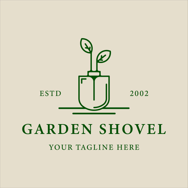 铲花园标志线艺术矢量简单极简插图模板图标图形设计图片下载