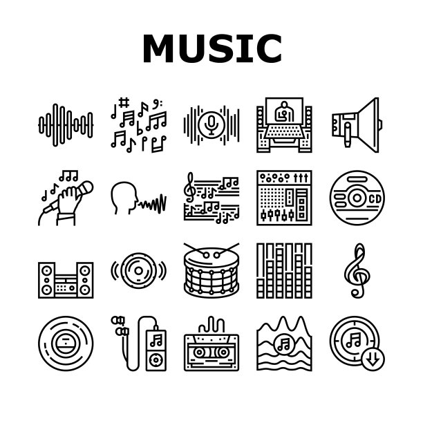 音乐录制工作室设备图标集向量图片下载