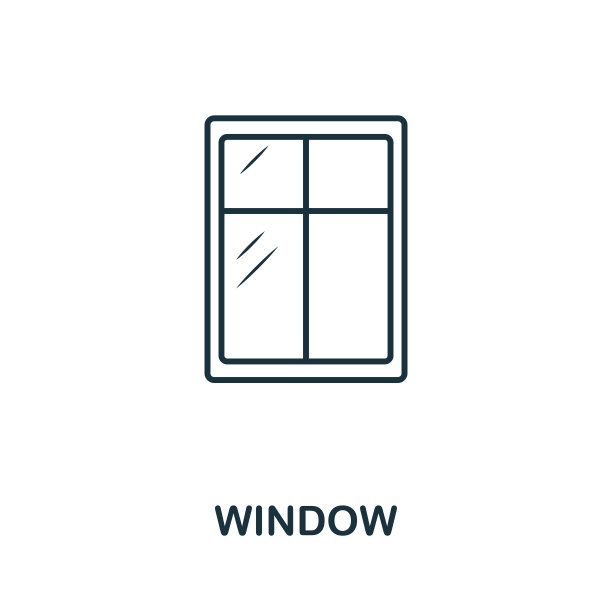 窗户线条图标：建筑工具图标集合中的细线元素，用于电脑和移动设备的窗户外观图标，符号、logo矢量图形图片下载