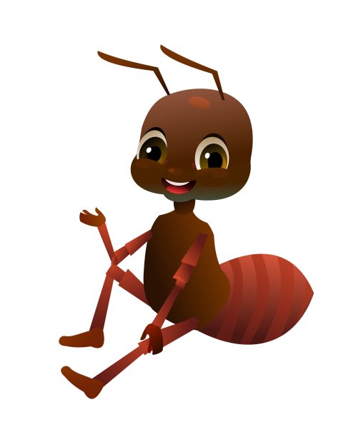 棕色的蚂蚁。野生动物对象。一些有趣的昆虫。可爱的卡通风格。孤立的白色背景。向量图片下载