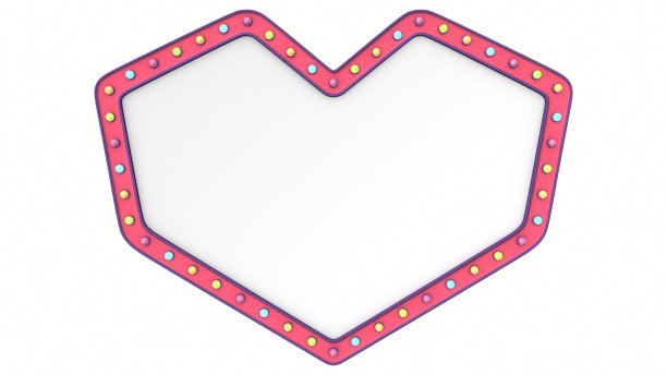 心粉彩灯板标志复古白色背景。三维渲染图片下载