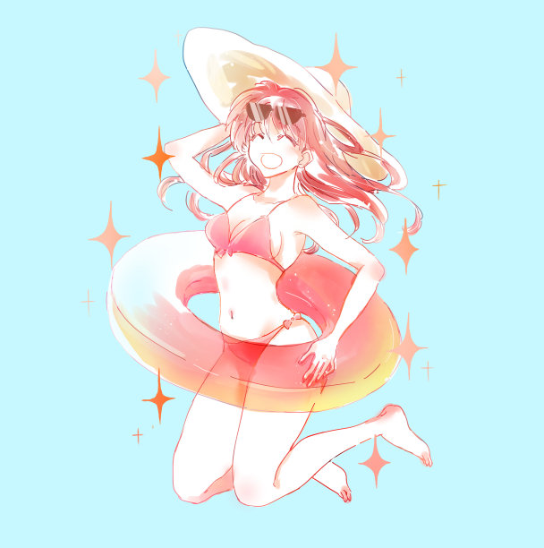 一个女人穿着泳衣，享受夏天图片下载