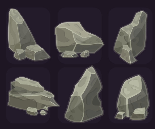 一套卡通石头的游戏设计孤立在黑暗的背景图片下载