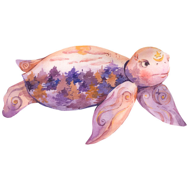 精神上的神圣的海龟。图腾动物水彩插图孤立在白色。图片下载