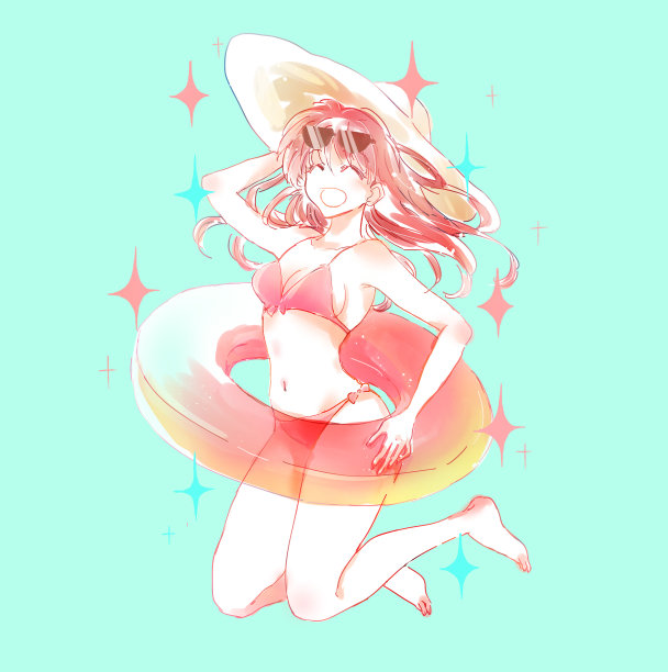 一个女人穿着泳衣，享受夏天图片下载