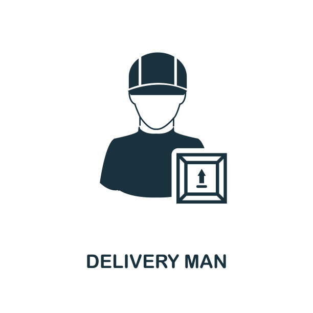 送货员图标。单色风格设计从物流配送图标收集。UI。像素完美简单的象形文字交付人图标。网页设计，应用程序，软件，打印使用。图片下载