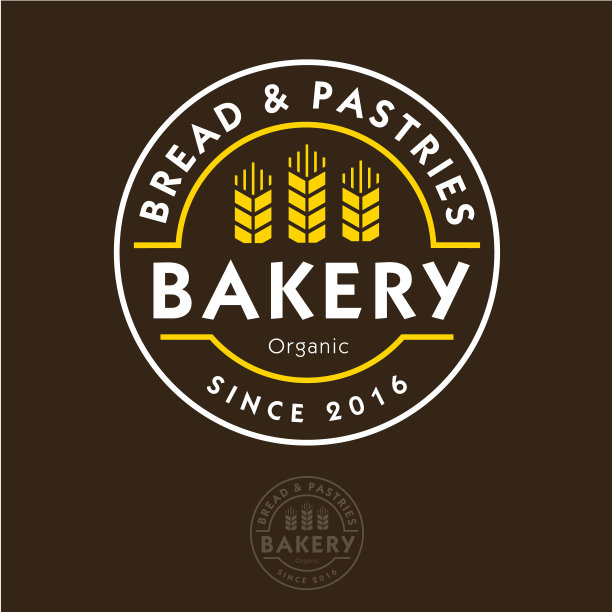 面包店图标。面包店会徽。圆形徽章上的字母和小穗。图片下载