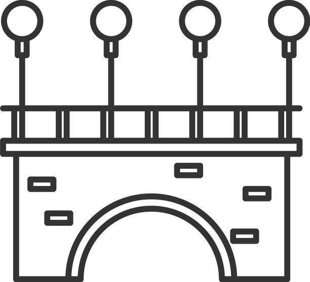 桥上有路灯，街道建筑线条图片下载