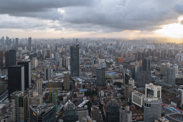 中国上海全景天际线航拍照片图片下载