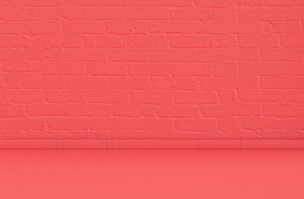 单色平红色空关闭厨房柜台与砖墙，3d渲染图片下载