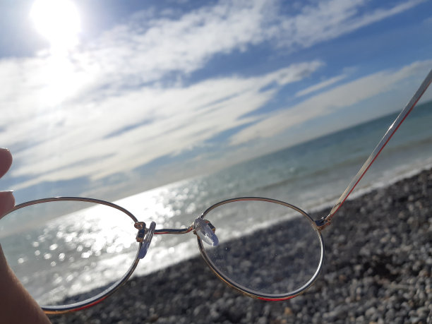 在伯林峡海滩前戴上眼镜图片下载
