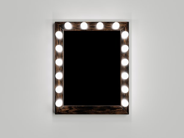 有镜子和灯泡的女人化妆室图片下载