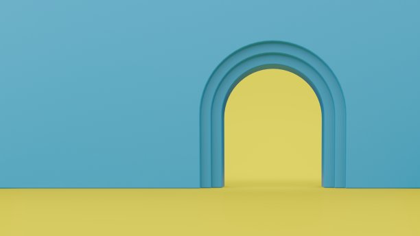 黄色地板上空蓝色拱墙模型的3d渲染图片下载