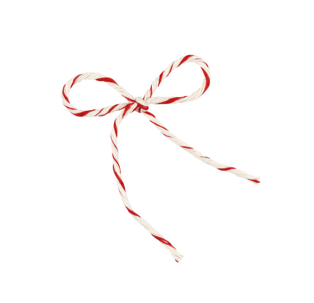 白色和红色的圣诞包装绳绑在一个蝴蝶结上孤立的白色图片下载