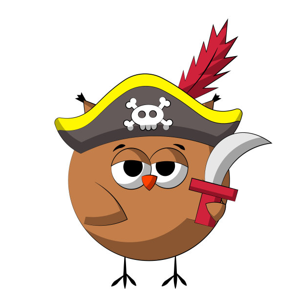 可爱的卡通猫头鹰海盗。绘制彩色插图图片下载