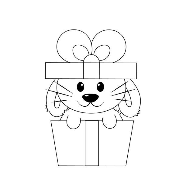 可爱的卡通兔子礼盒。用黑白画插图图片下载
