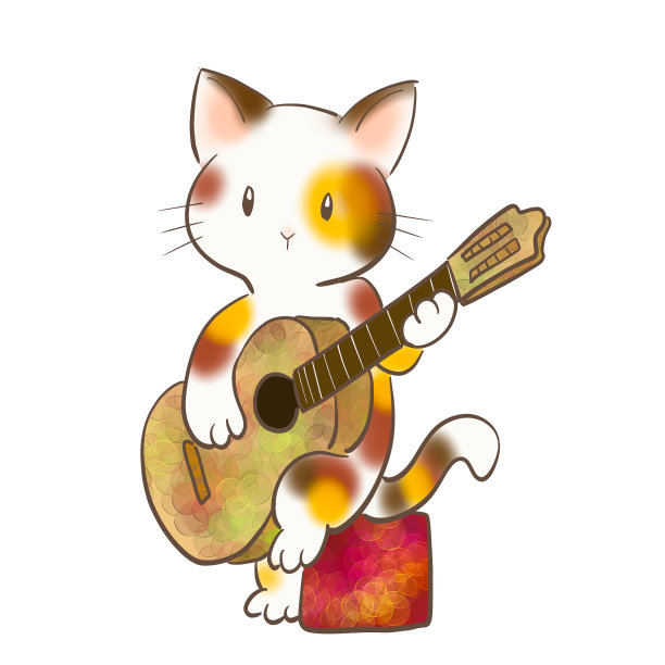 猫和吉他图片下载