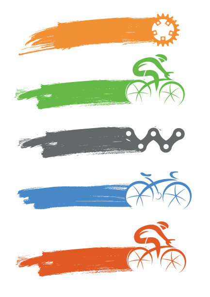 骑行者和骑行组件图标与笔触。图片下载