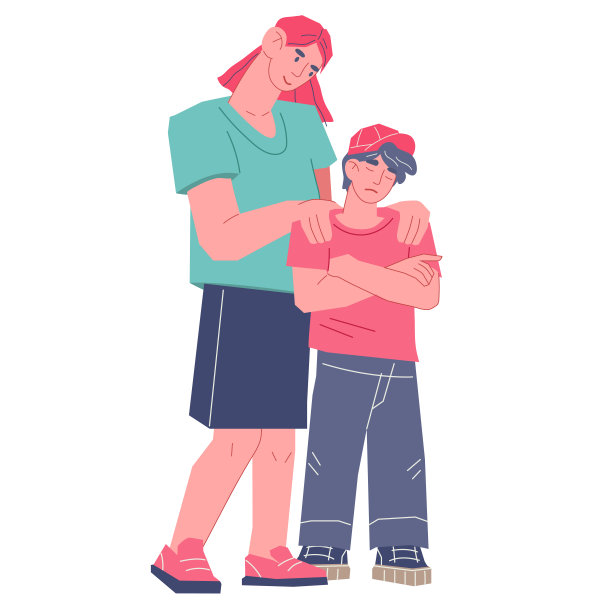 母亲支持和安慰十几岁的儿子，扁平矢量图图片下载