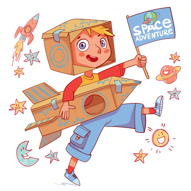 宇航员的男孩。太空探险。有趣的卡通人物图片下载