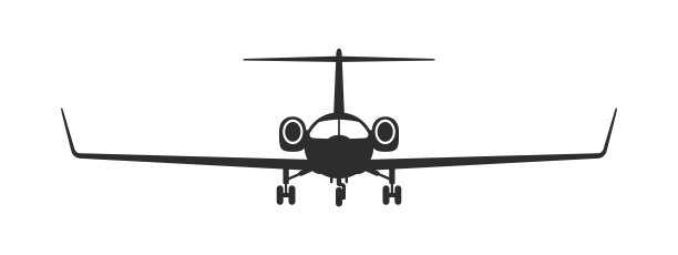 飞机。现代私人飞机。飞机剪影前视图。矢量图图片下载