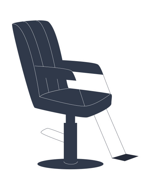 舒适的皮革蓝色扶手椅的沙龙的帕克马赫，理发店。平坦的插图。图片下载