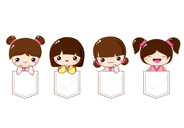 可爱的卡哇伊小女孩在口袋套装。婴儿收藏的日本传统玩具kokeshi娃娃口袋图片下载