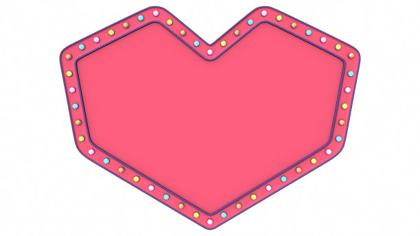 心脏粉彩光板标志复古的白色背景。三维渲染图片下载