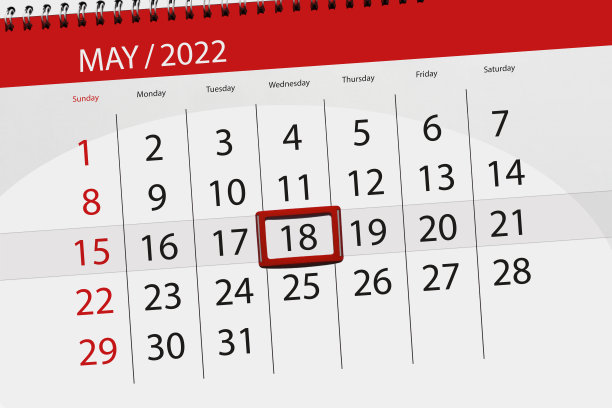 2022年5月的日历计划，截止日期，18日，星期三图片下载