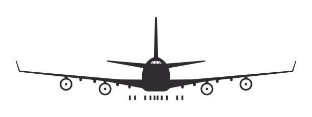 飞机。大型涡轮飞机。飞机剪影前视图。航班运输符号。矢量图图片下载