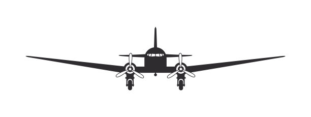 飞机。螺旋桨飞机。飞机剪影前视图。航班运输符号。矢量图图片下载