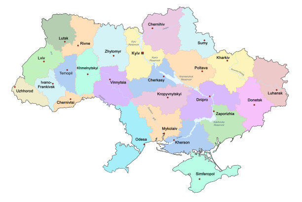 国家乌克兰的政治地图，白色背景，插图图片下载