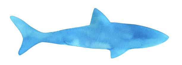 浅蓝色的水彩鲨鱼形状。象征权威，保护，胜利，权力，优势，联系。图片下载
