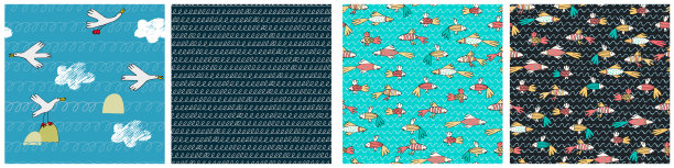 无缝模式设置与幻想热带鱼卡通风格。墙纸，孩子的背景图片下载